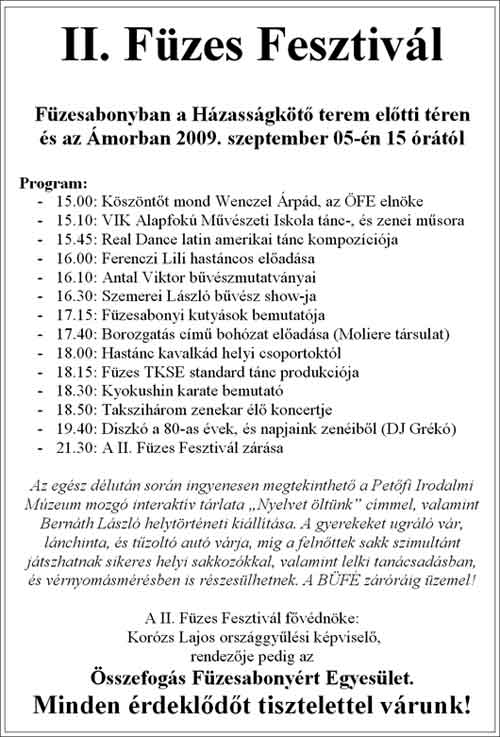 2009 Füzes Fesztivál műsora
