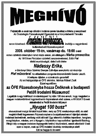 Irodalmi kávéház meghívó